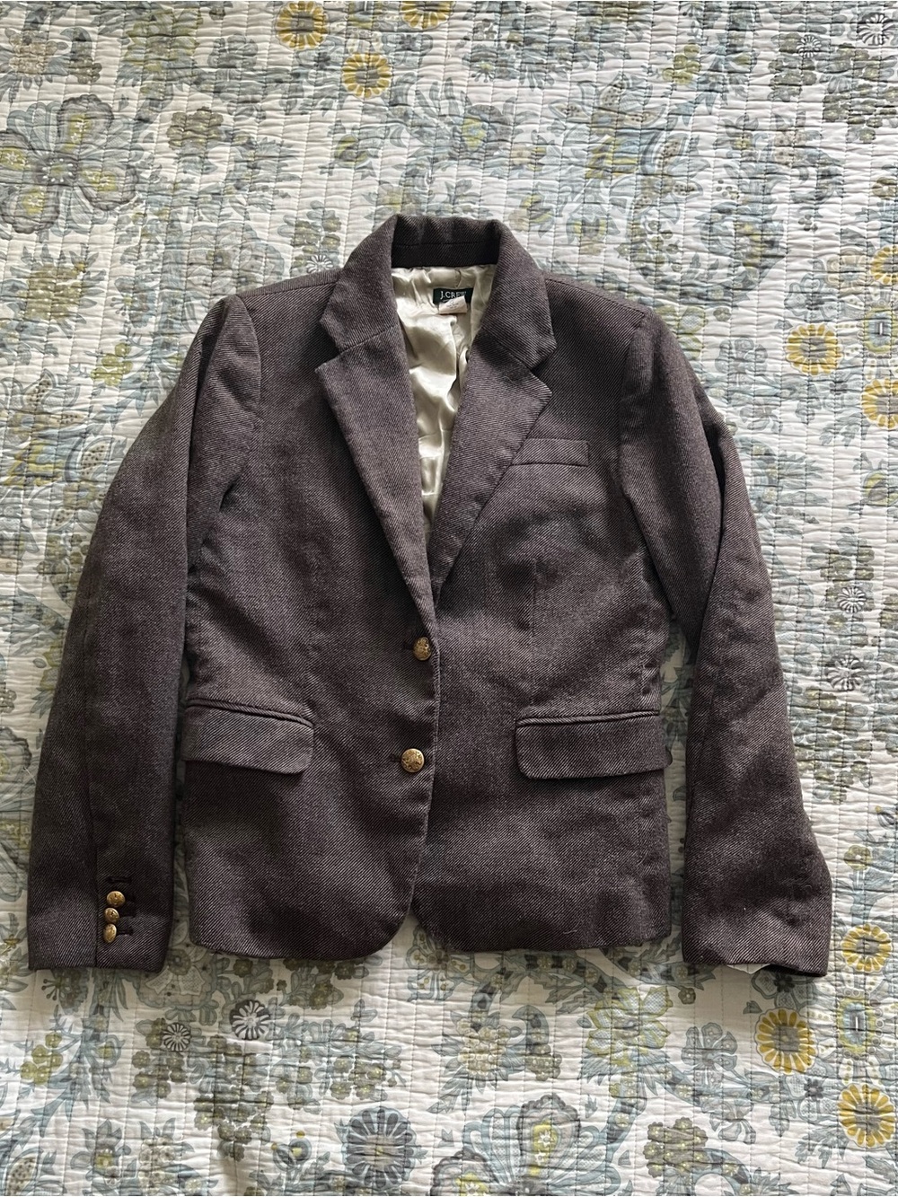 Classic J Crew Women’s Brown Lined Blazer with brass buttons